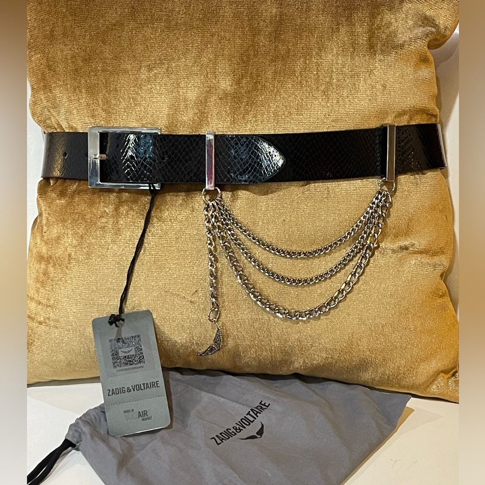 NWT - Zadig & Voltaire Rock and Chain belt in black and silver. Woman’s Size 2
